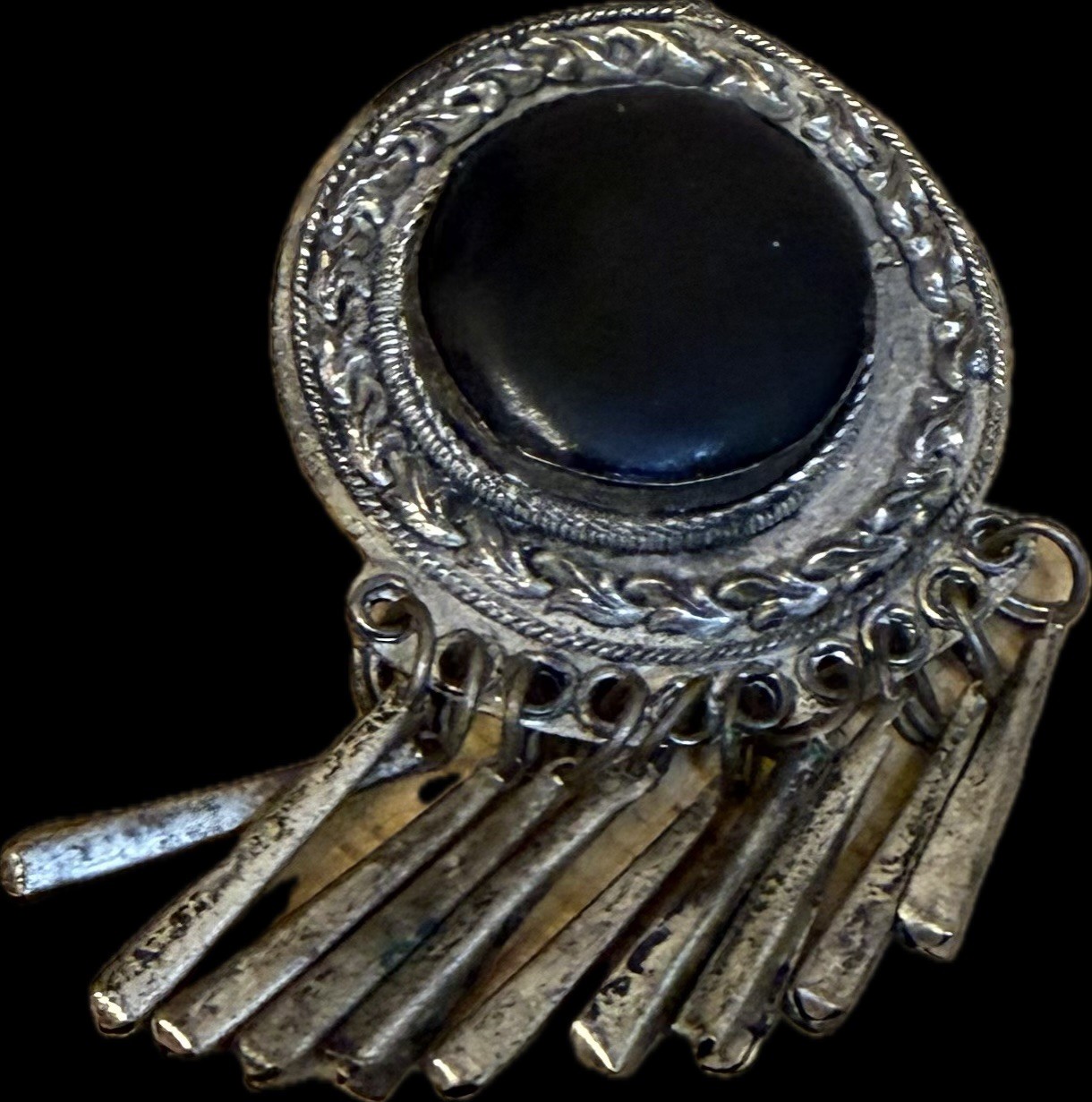 Authentic  Egyptian Traditional Bedouin Slver Zar Amulet With Black Onyx