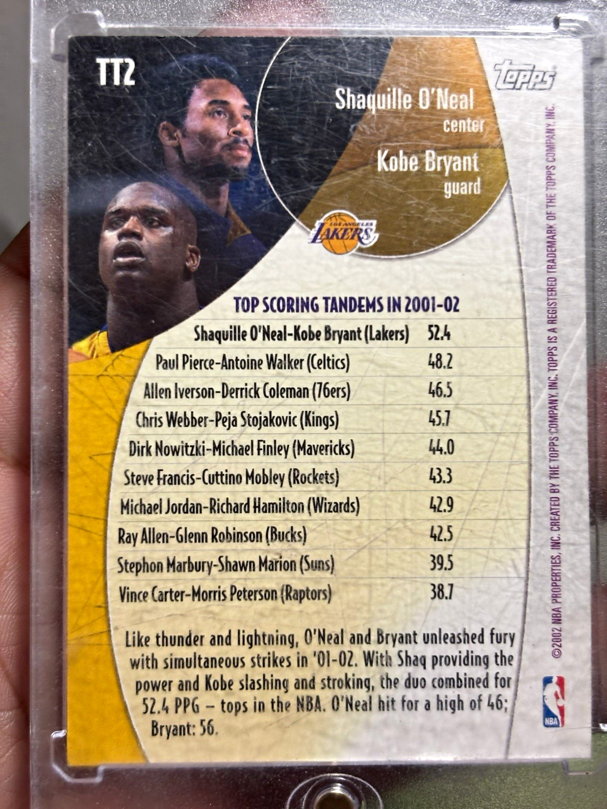 Topps 2002-03 Top Tandems TT2 Shaquille O\'Neal Kobe Bryant Lakers