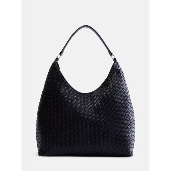 Scenario Women\'s Faux Leather Woven Hobo Shoulder Bag, Black