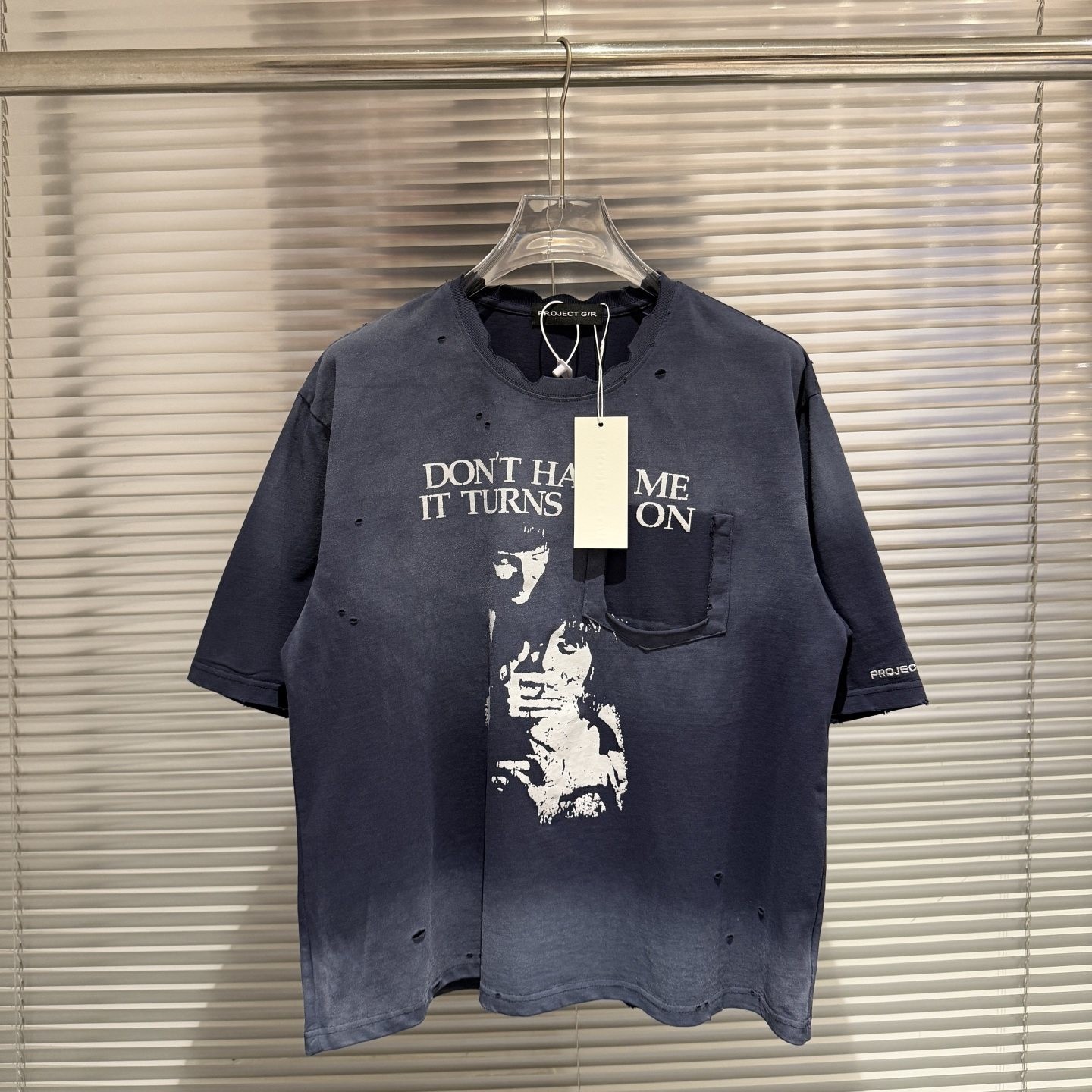 VINTAGE KOREA-STYLE DISTRESSED BLUE T SHIRT WASHED HIP HOP SUMMER SHORT TOP TEE