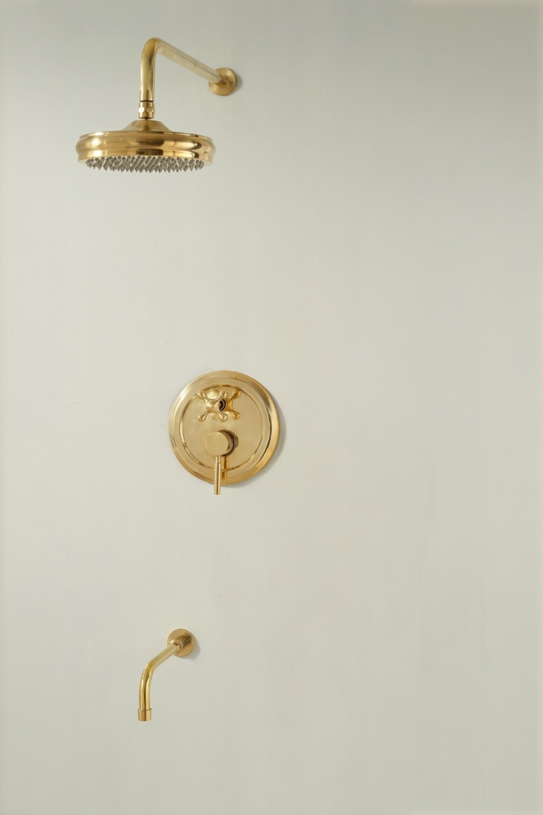 Unlacquered Brass Shower System Set, Built-in Tub Filler, Brass Rain Shower Head