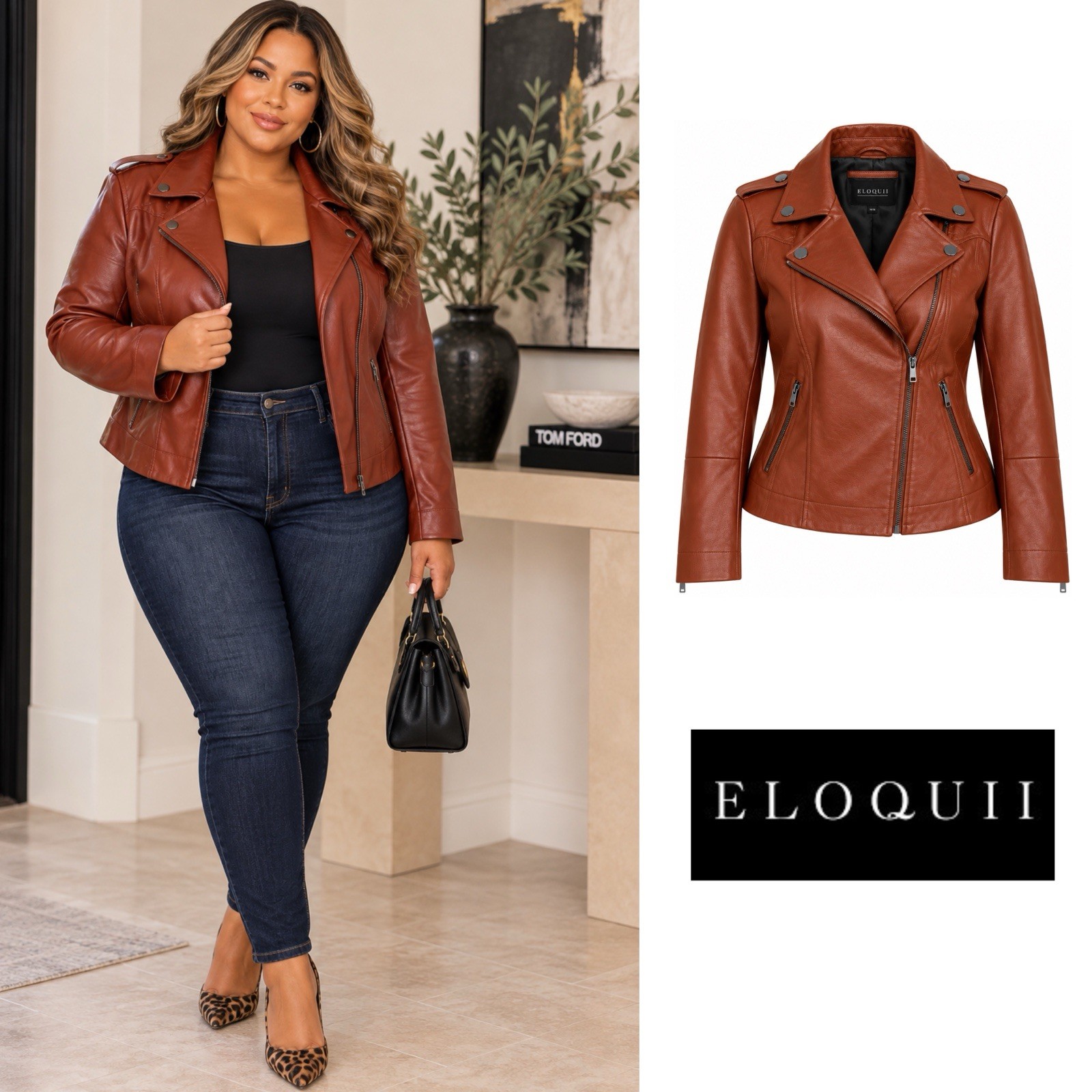 NEW Eloquii Rust Brown Faux Leather Moto Jacket NEW Eloquii Rust Brown Faux Leather Moto Jacket