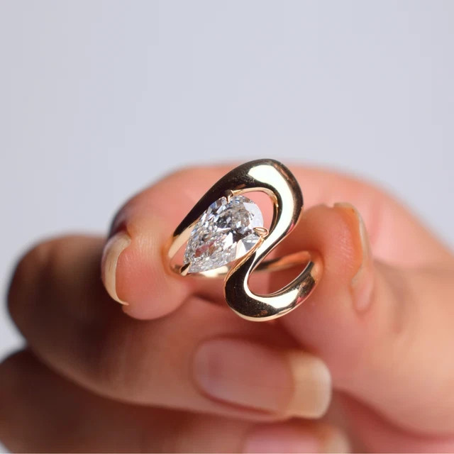 2Ct Pear Cut IGI Cert Lab Created Diamond E VVS2 Engagement Ring 14K Gold Ring