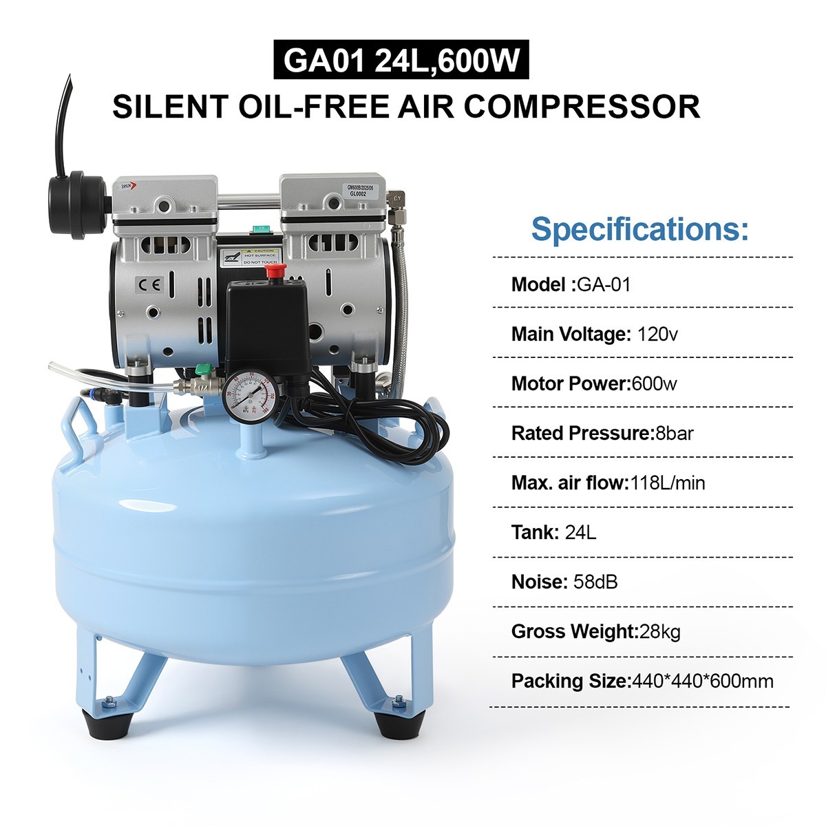 40L/24L Portable Dental Air Compressor Medical Oil Free Silent Air Pump 110V