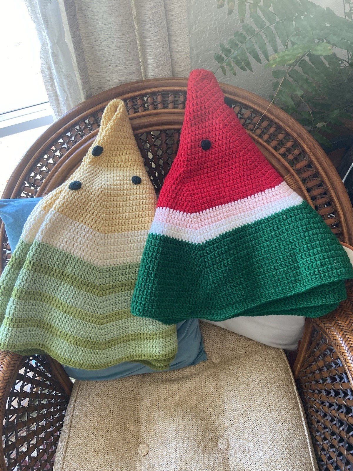 2 Pc Handmade Crochet Round Sofa Throw Blankets Fruit Slice Multicolor Boho 2 Pc Handmade Crochet Round Sofa Throw Blankets Fruit Slice Multicolor Boho