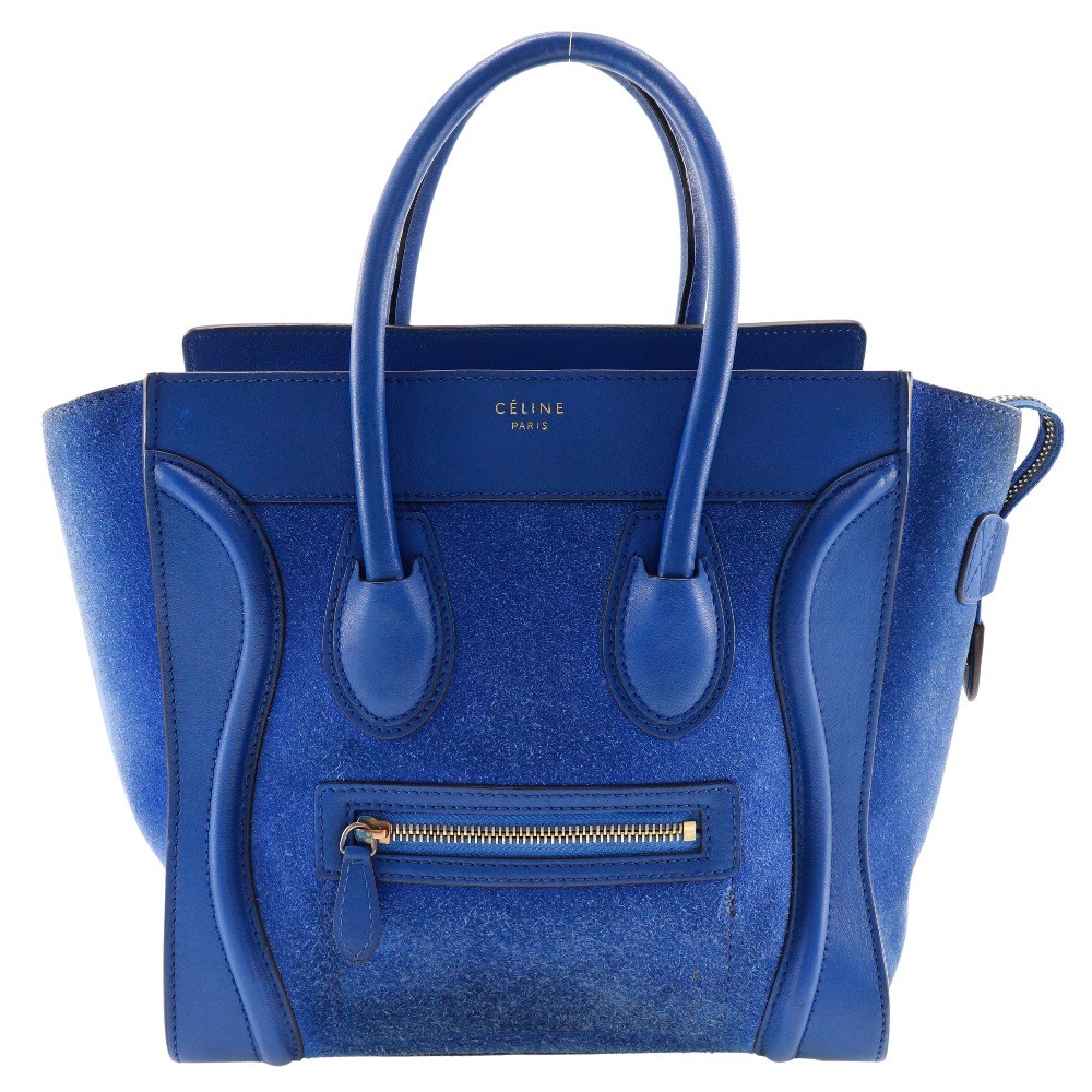 CELINE Luggage micro Handbag blue Suede/Calfskin Women