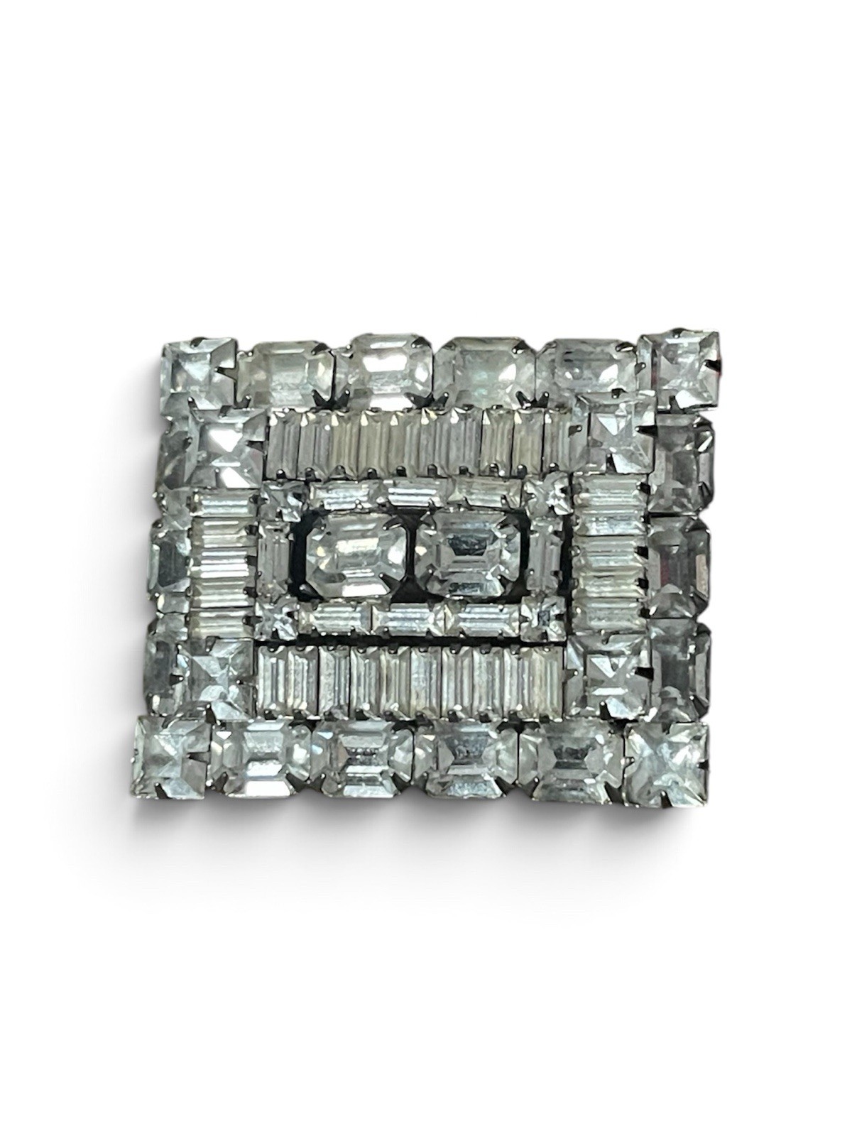 Early Weiss Signed Stunning Rhinestone broach Pin Big Emerald Cut Faceted Stones