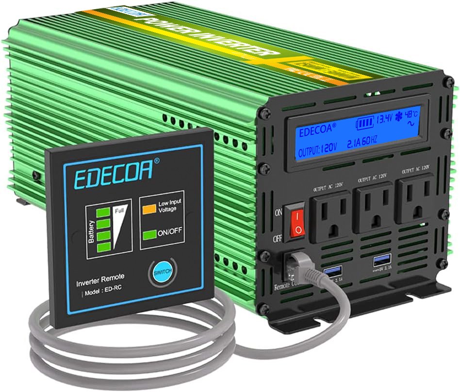 EDECOA Power Inverter 2500W 5000W Pure Sine Wave 12V DC to AC 120V LCD