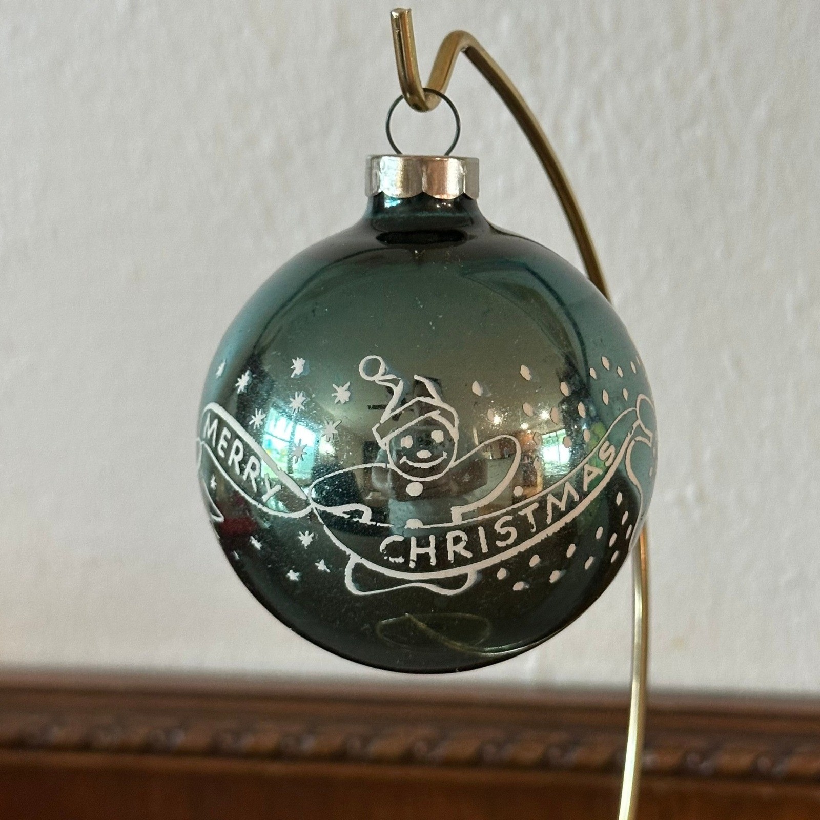 RARE Corning Franke Glass Snowman Merry Christmas Ornament Blue 2.5in US of A