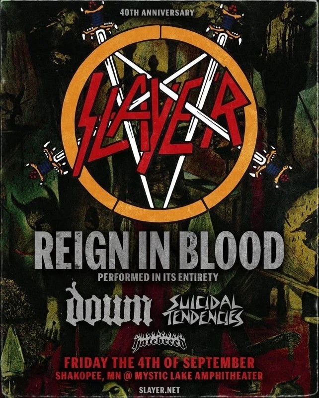SLAYER Reign In Blood 40th Anniversary 2026 Sep 04 Shakopee, MN Poster