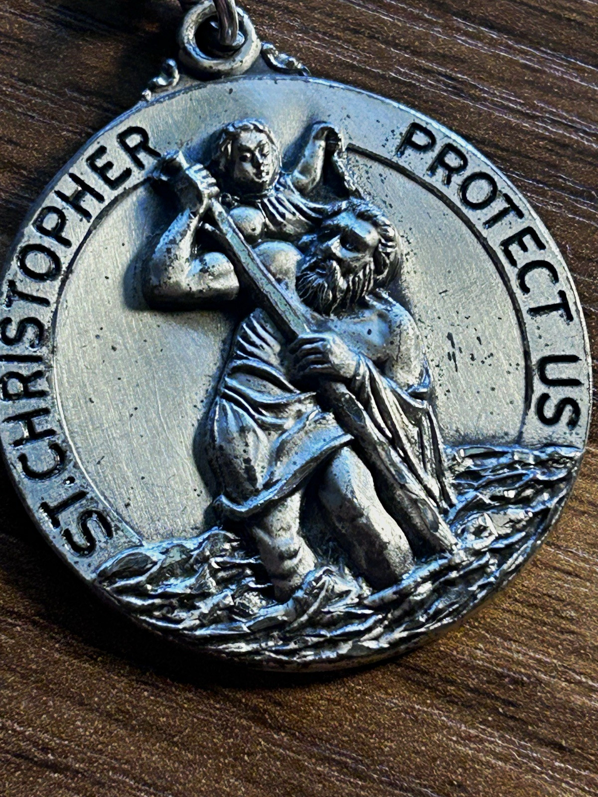 M De jean sterling St. Christopher Protect Us Medal Pendant Necklace 25.9g .925 M De jean sterling St. Christopher Protect Us Medal Pendant Necklace 25.9g .925