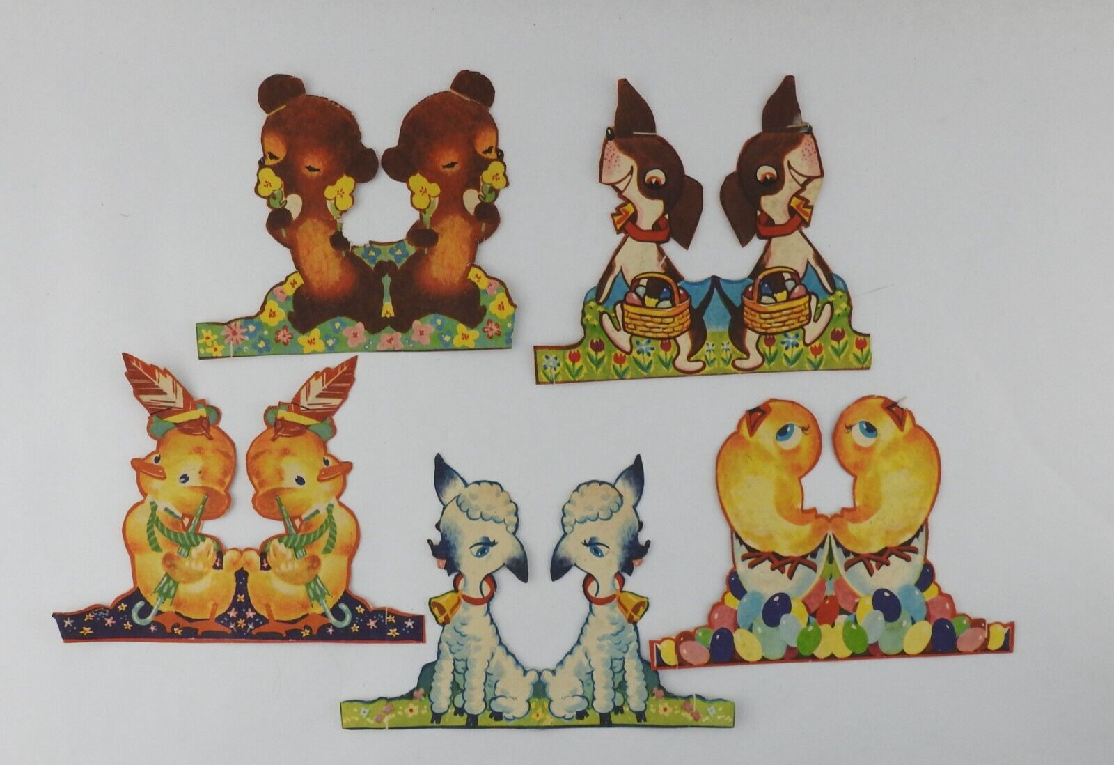 Vintage Easter Egg Paper Egg Holders Paas Animals Chick Lamb Dog Bear 5pc Lot Vintage Easter Egg Paper Egg Holders Paas Animals Chick Lamb Dog Bear 5pc Lot