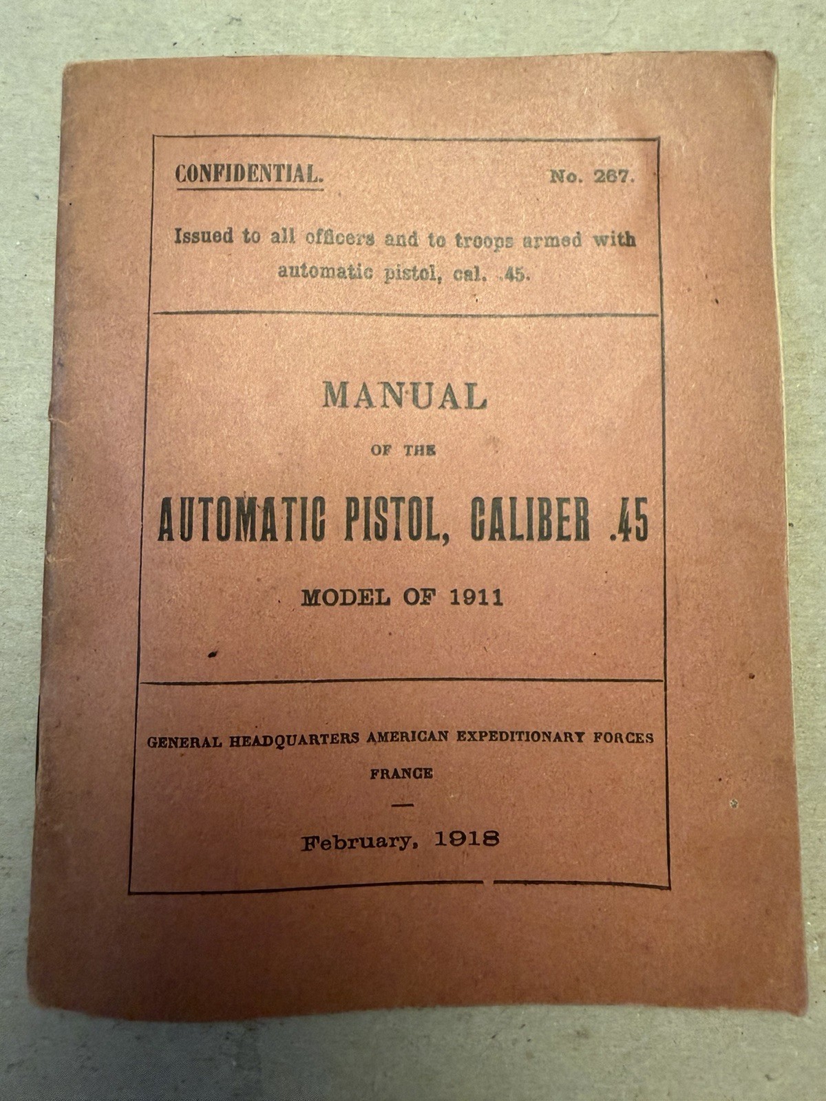 Colt .45 1918 Original Manual WWI
