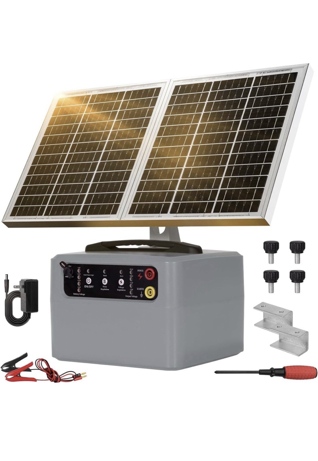 FarmNix Solar Electric Fence Charger Kit w/ Solar Panel 7Ah Battery AC220V