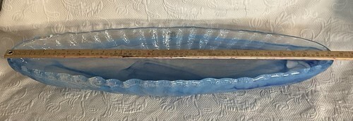 VTG Murano Glass Large Long Vase Decorative Blue Art Glass Long Oval Bowl Italy
