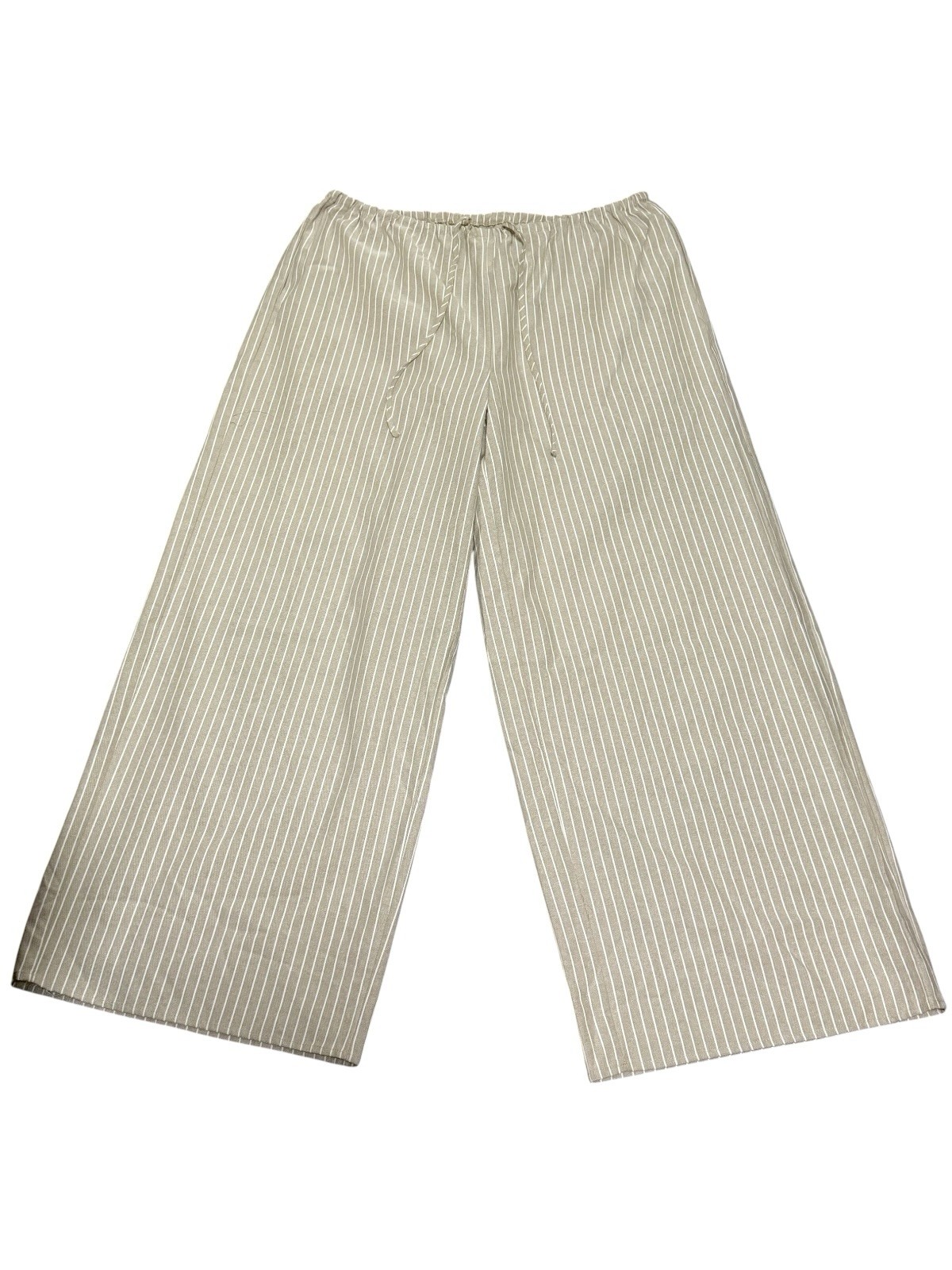 Böhme Women’s XL Beige White Stripe Wide Leg Pants Drawstring NWT