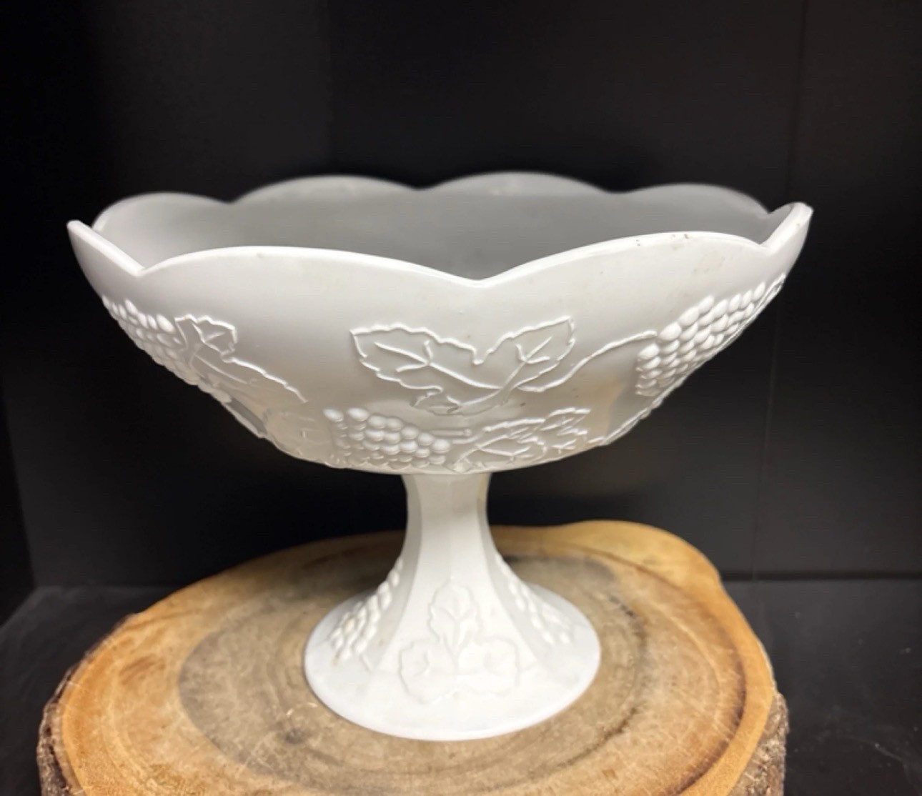 10in vintage white Indiana Glass milk glass pedestal compote bowl