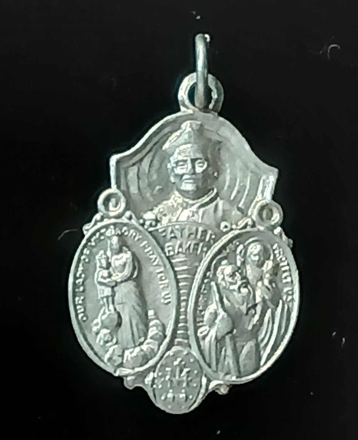 Vtg. Father Baker 3-Way Medal - Our Lady of Victory - Aluminum - Made in France