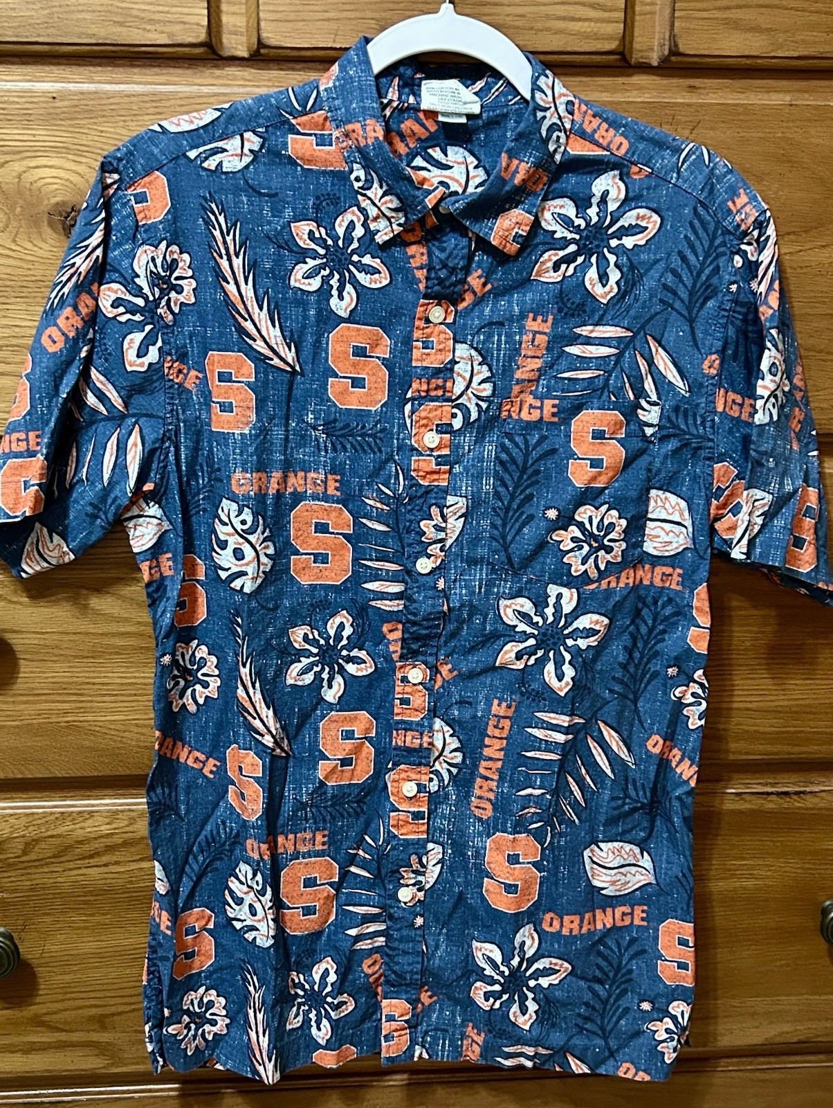 Wes & Willy Syracuse Orange Hawaiian Shirt Mens Medium Floral Button Up NCAA Vtg