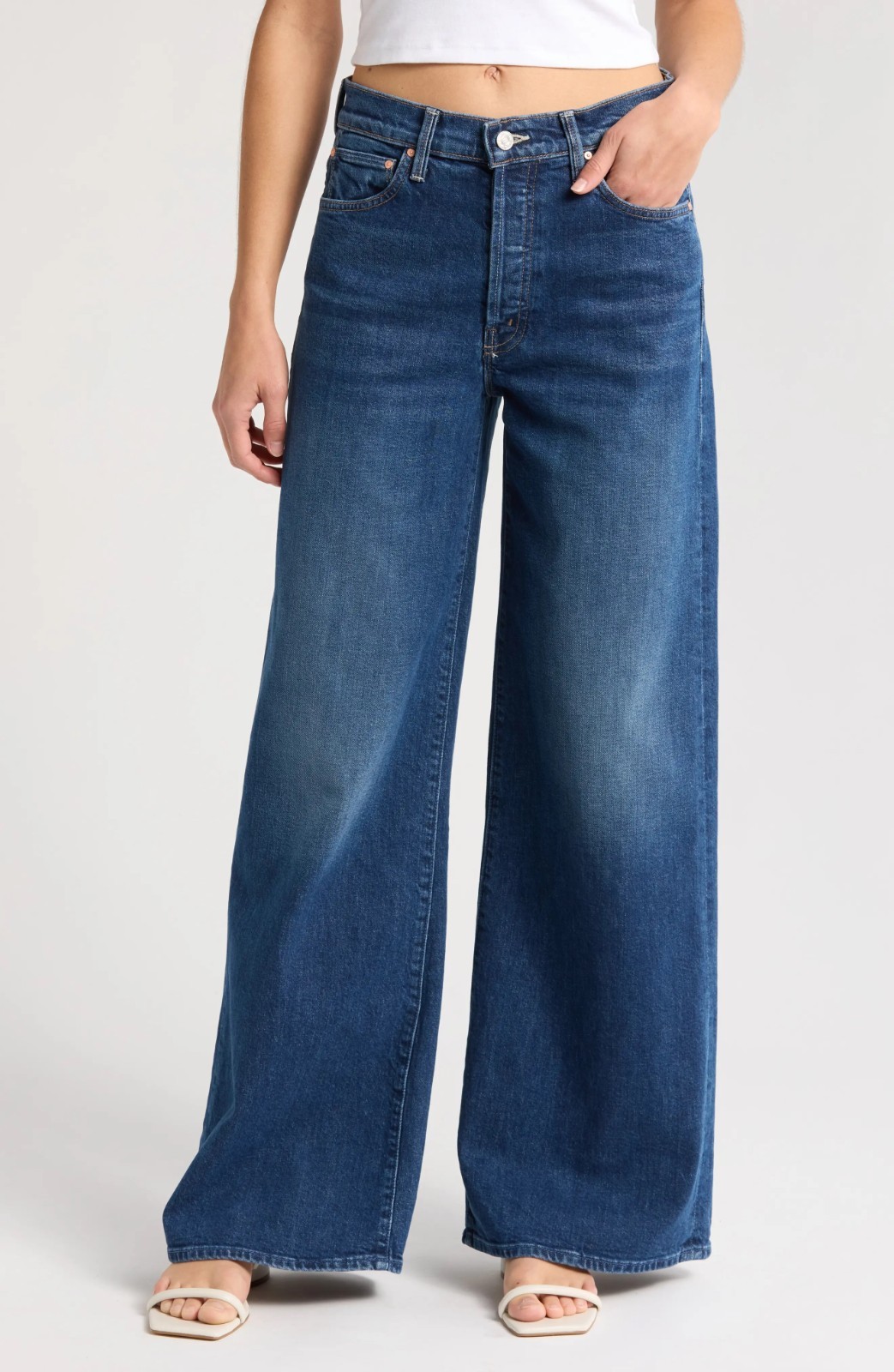 MOTHER Women\'s The Ditcher Roller Sneak Wide Leg Jeans Cannonball Blue Size 32 MOTHER Women\'s The Ditcher Roller Sneak Wide Leg Jeans Cannonball Blue Size 32