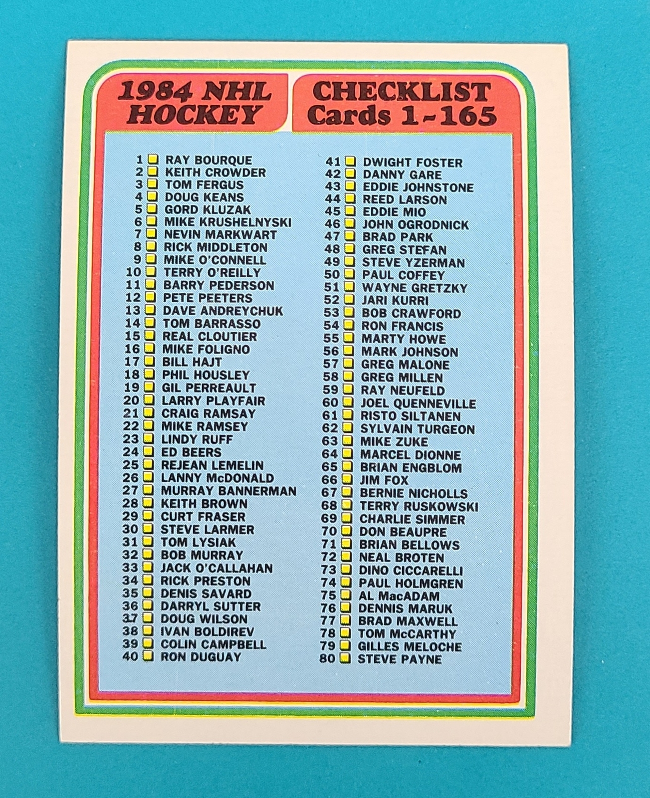 1984-85 Topps #165 Checklist: 1-165 (Unmarked) HOCKEY Card M8