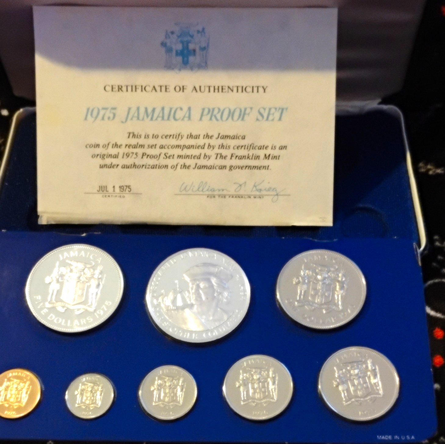 Franklin Mint 1975 Jamaica Proof Set Coinage of Jamaica w/ Certificate COA Franklin Mint 1975 Jamaica Proof Set Coinage of Jamaica w/ Certificate COA