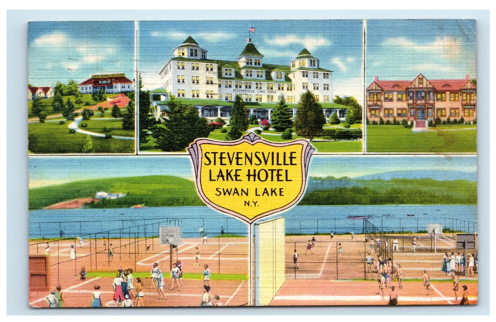 Stevensville Lake Hotel Swan Lake NY Sullivan County Resort 1939 Postcard E14