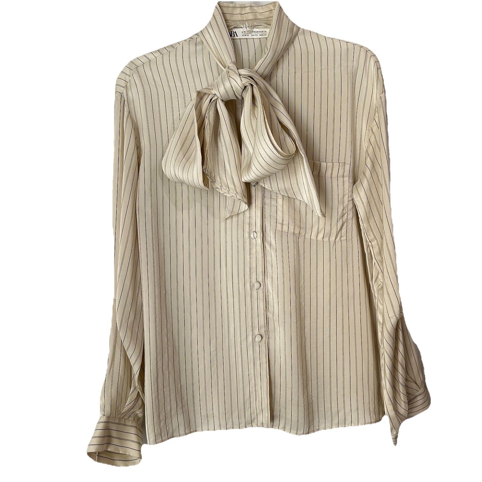 New Zara $89 Striped Shirt with Bow or Tie Studio Collection Extra Small XS