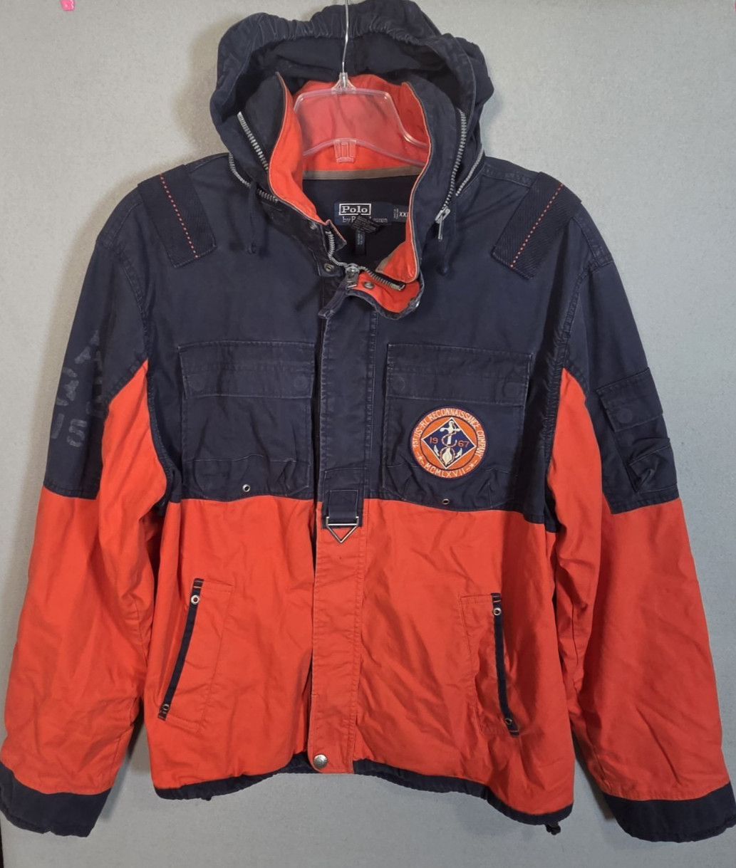 Vtg Polo Ralph Lauren Jacket Mens 2XlL Navy Reconnaissance Naval Orange Cargo Vtg Polo Ralph Lauren Jacket Mens 2XlL Navy Reconnaissance Naval Orange Cargo