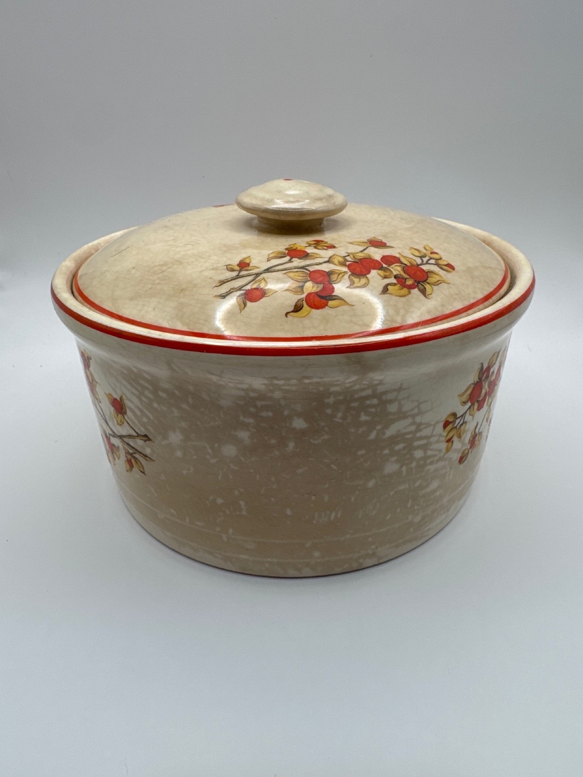 Vintage Universal Cambridge Ohio Bittersweet Berry Covered Casserole Pottery