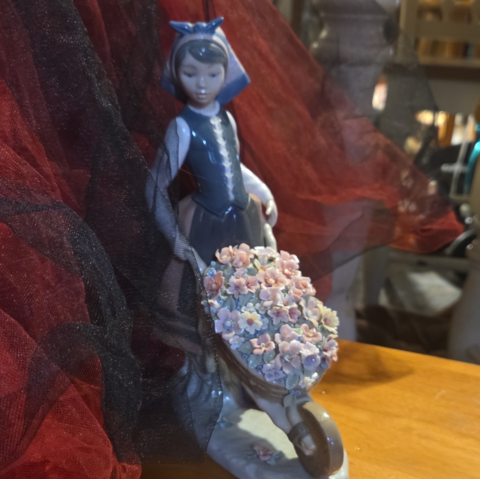 Retired Lladro “A Barrow of Blossoms” 1419 A Girl w Wheelbarrow of Flowers Mint