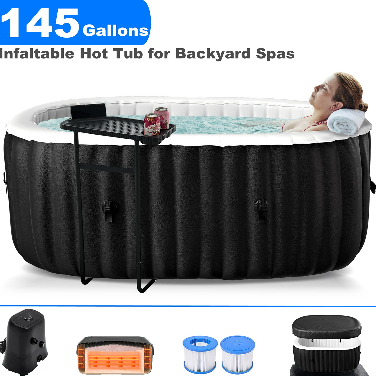 SUNYRISY 2 Person 145GAL Inflatable Hot Tub Blow Up Hot Tub With Table & Pump SUNYRISY 2 Person 145GAL Inflatable Hot Tub Blow Up Hot Tub With Table & Pump