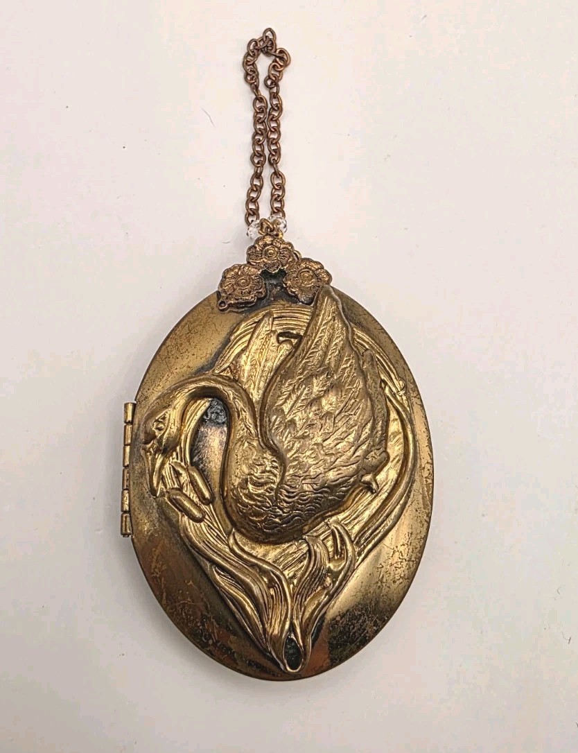 Vintage Rare Large Art Nouveau Style Repousse Floral Layered Brass Loacket 