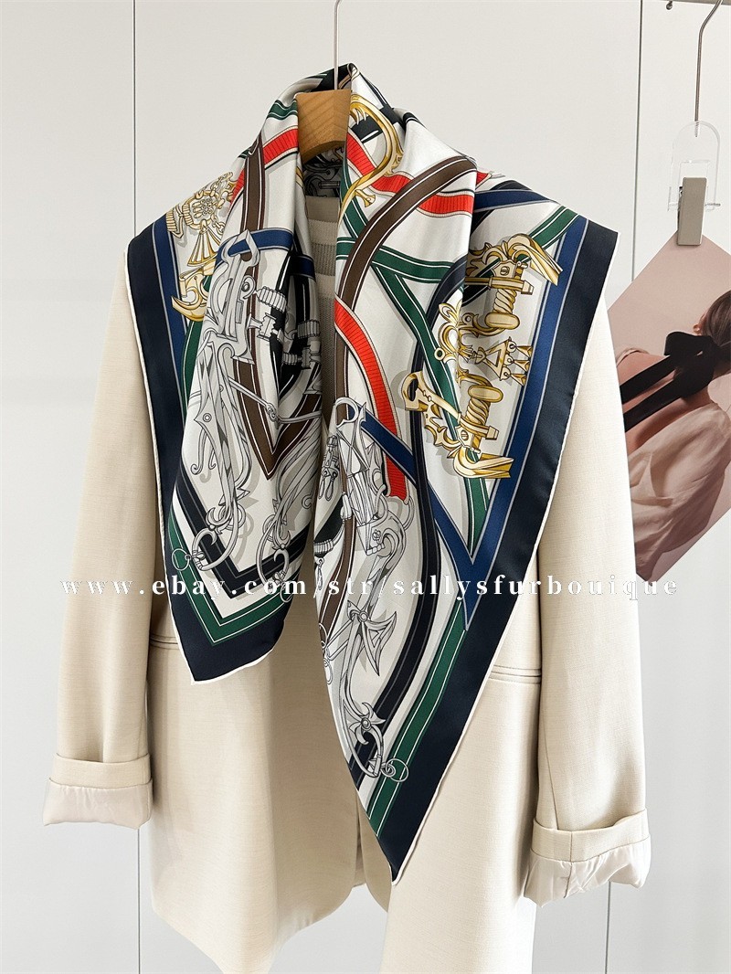 Sallys Boutique 14 Momme Twill Silk Wrap Scarf Belts Print Square Shawl 35\