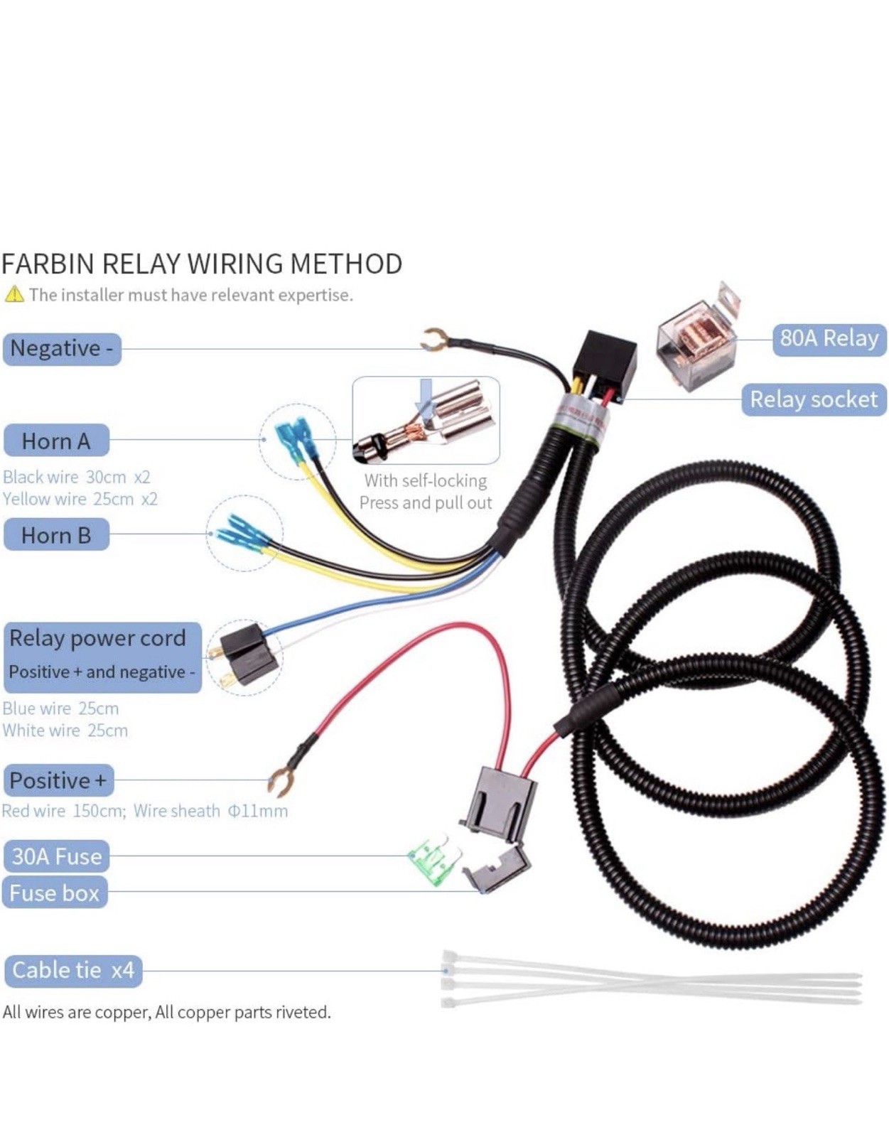 FARBIN 12V Horn Relay Wiring Harness Kit for Car Truck Train Horn