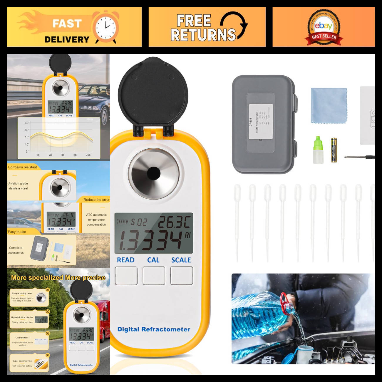 5-in-1 Digital Coolant Refractometer & DEF Tester for Automotive Glycol Levels