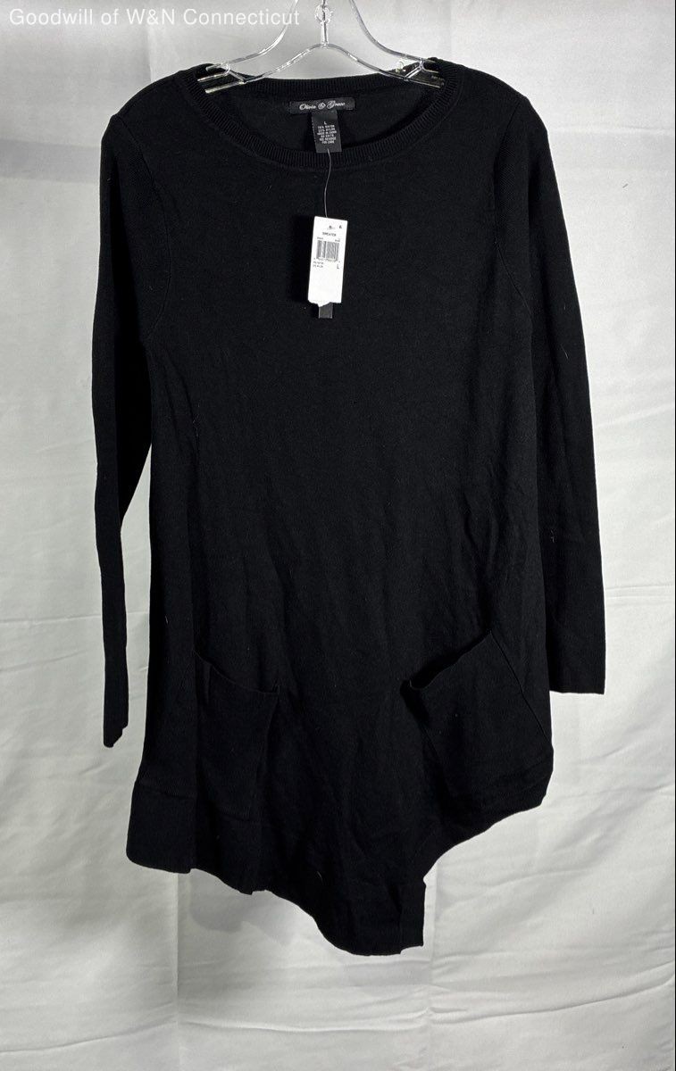 Olivia & Grace Women\'s Black Tunic Sweater Rayon Blend Pockets NWT Sz L