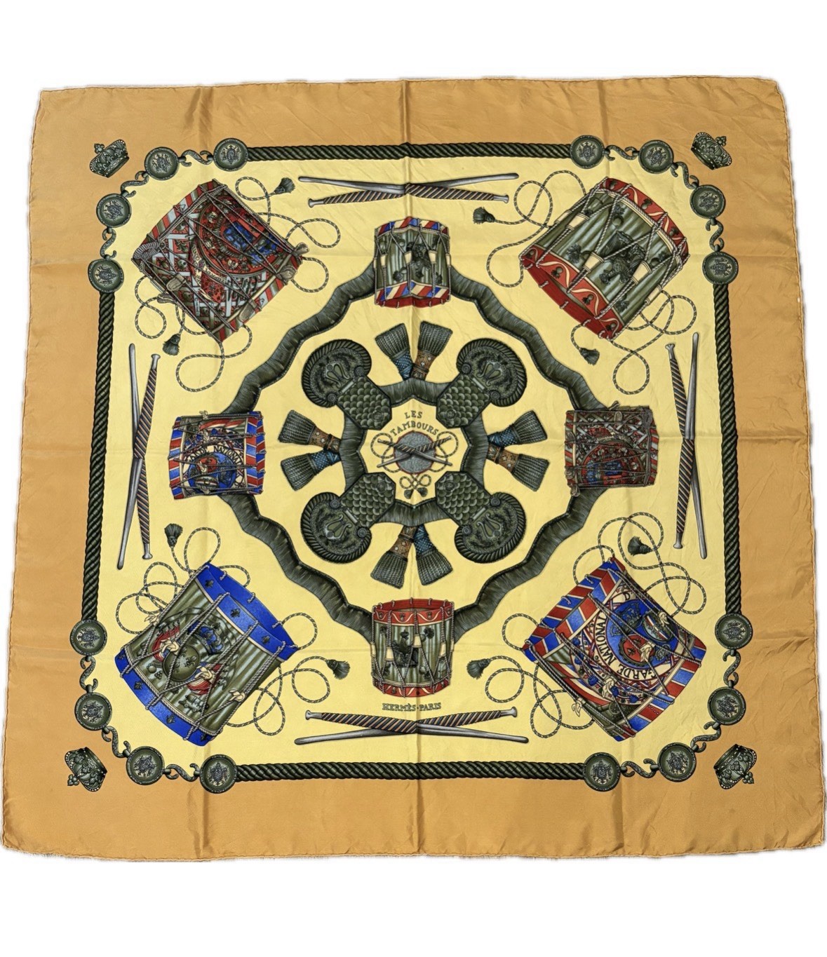 Hermes Scarf Carre 90 LES TAMBOURS 100% Silk