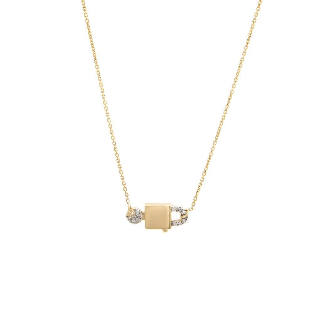 14K Real Yellow Lock And Key Single Micro Pave Diamond Necklace 16+2″ 14K Real Yellow Lock And Key Single Micro Pave Diamond Necklace 16+2″
