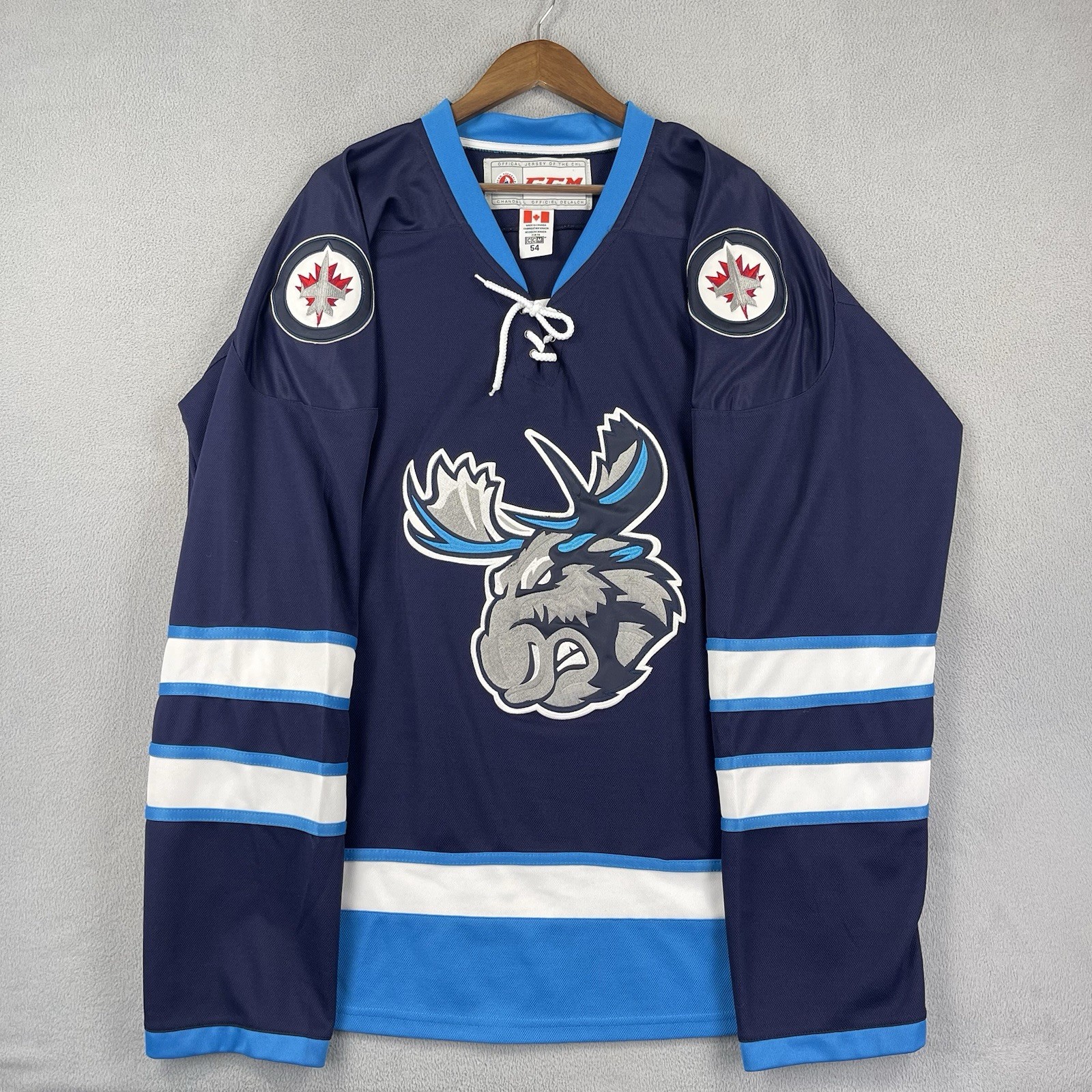Manitoba Moose Hockey Jersey Men’s 54 XL Blue Winnipeg Jets CCM AHL Big Logo