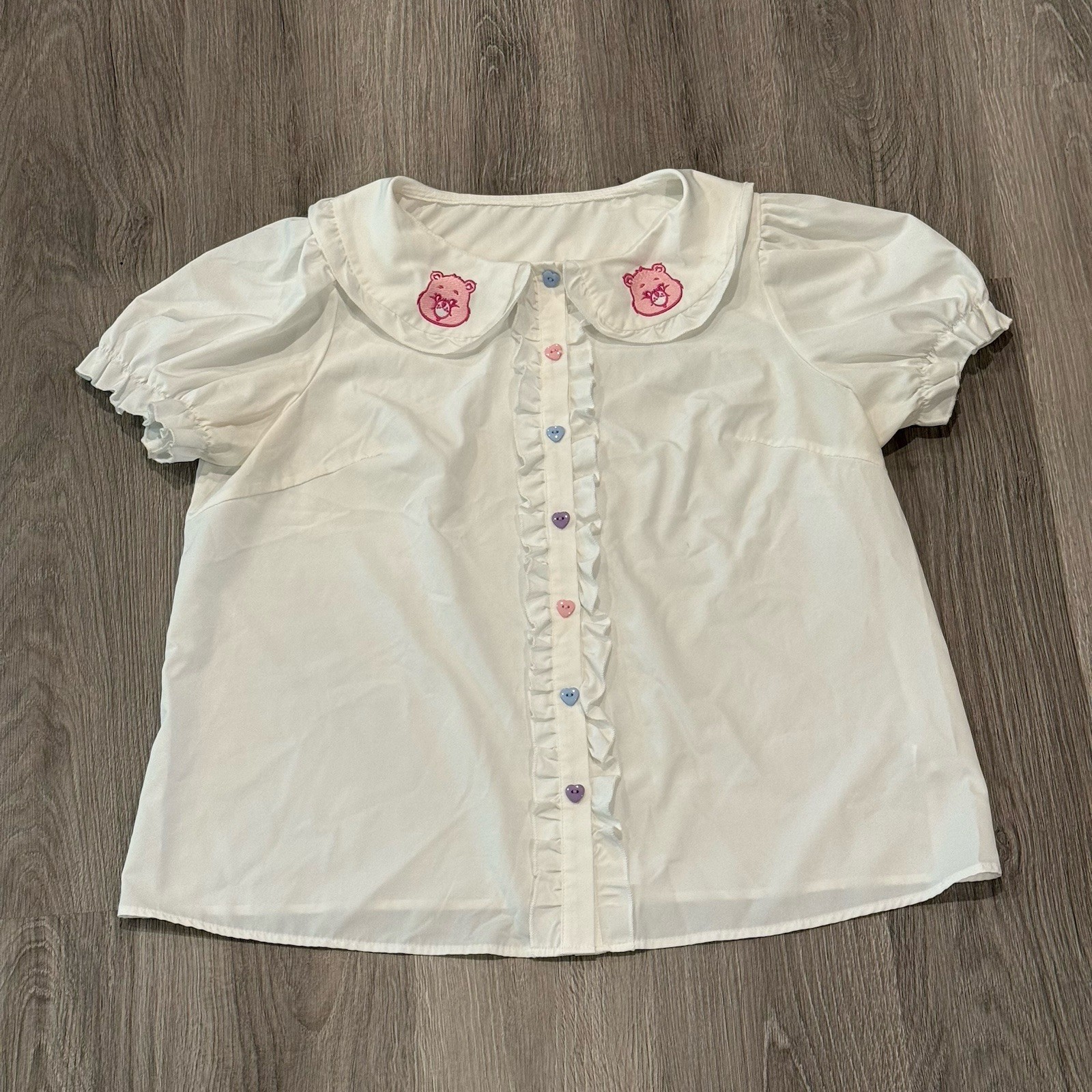 Romwe x Care Bears Womens 2XL White Peter Pan Collar Embroider Puff Short Sleeve Romwe x Care Bears Womens 2XL White Peter Pan Collar Embroider Puff Short Sleeve