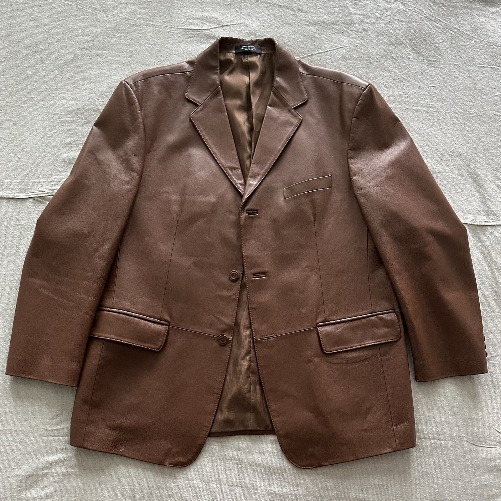 Vintage Stafford Genuine Leather Caramel Camel Brown Blazer Jacket Men\'s Large 