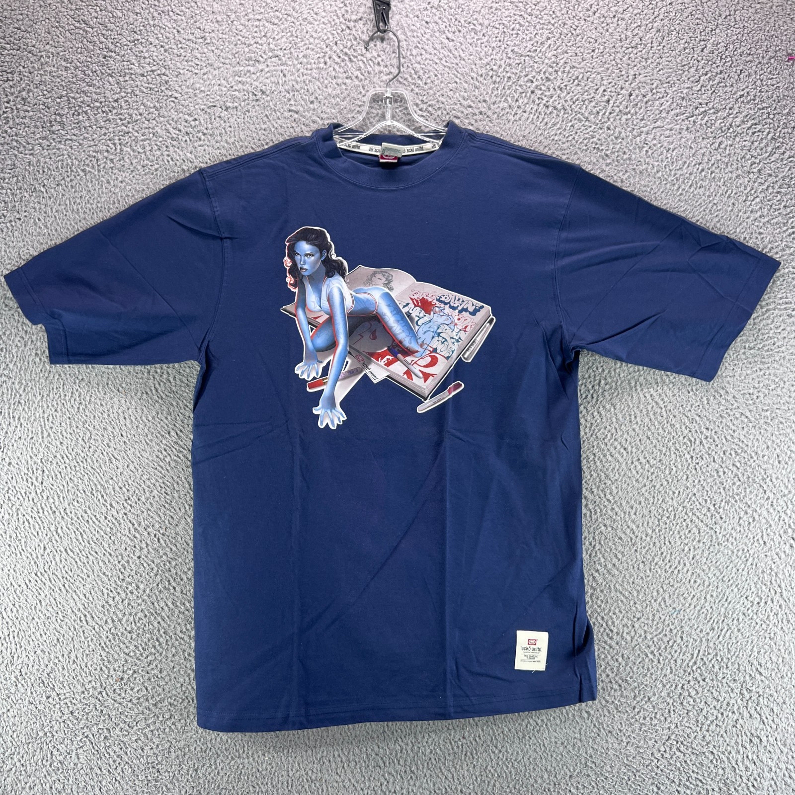 Vintage Ecko Unltd Shirt Mens Large Y2K Blue AOP PinUp Graffiti 2000s Streetwear