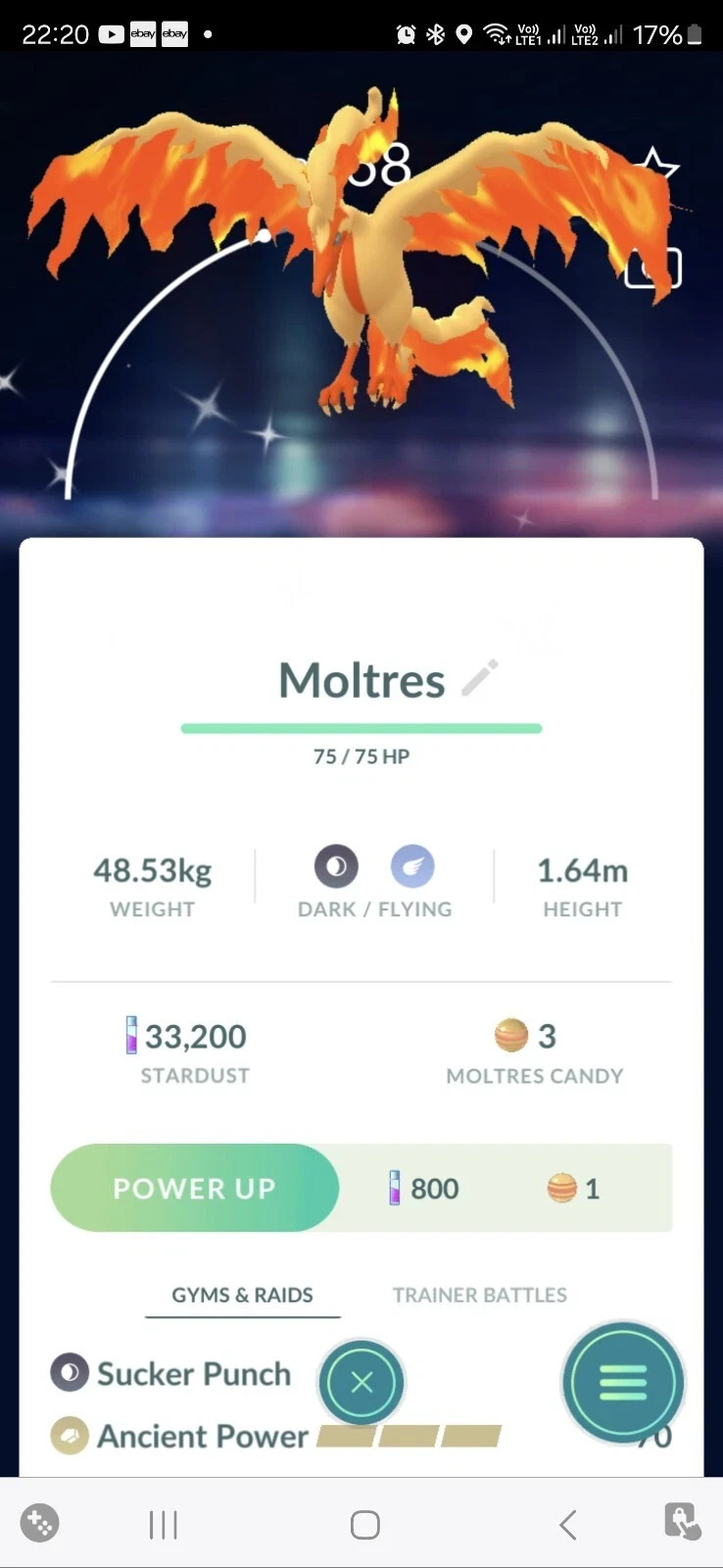 Shiny Galarian Moltres Pokemon Tr@de Go