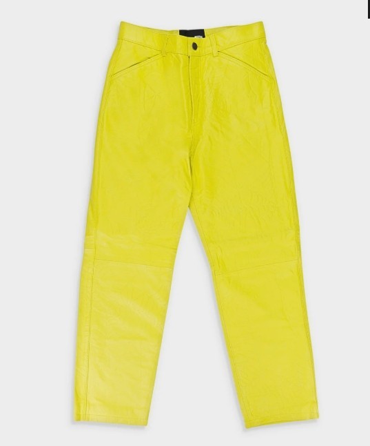 SP5DER Men\'s Debossed Leather Yellow Casual Pants Size 30