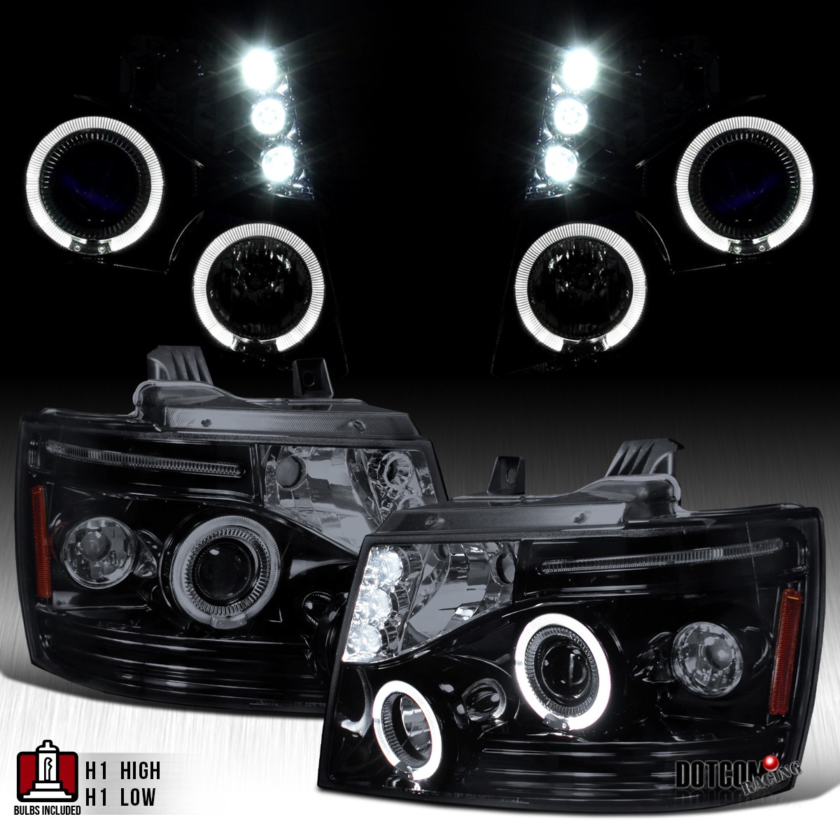 Black Smoke Fit 2007-2014 Tahoe Suburban Avalanche LED Halo Projector Headlights Black Smoke Fit 2007-2014 Tahoe Suburban Avalanche LED Halo Projector Headlights