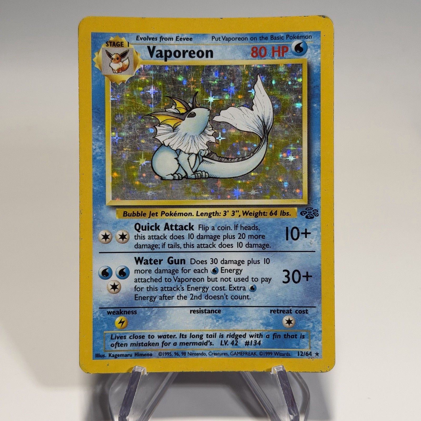 VAPOREON 1999 Pokemon Jungle Set  Rare Holo POKÉMON 12/64