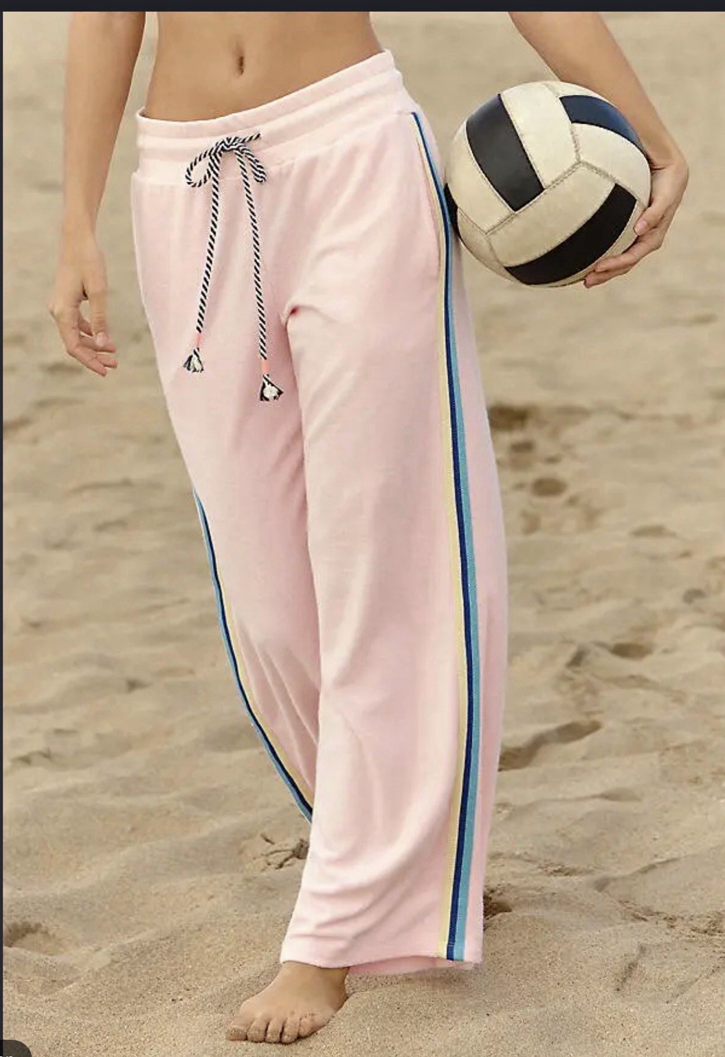 NWOT Sundry Wide-Leg Drawstring Terry Pants Pink Multi Stripe XS $148