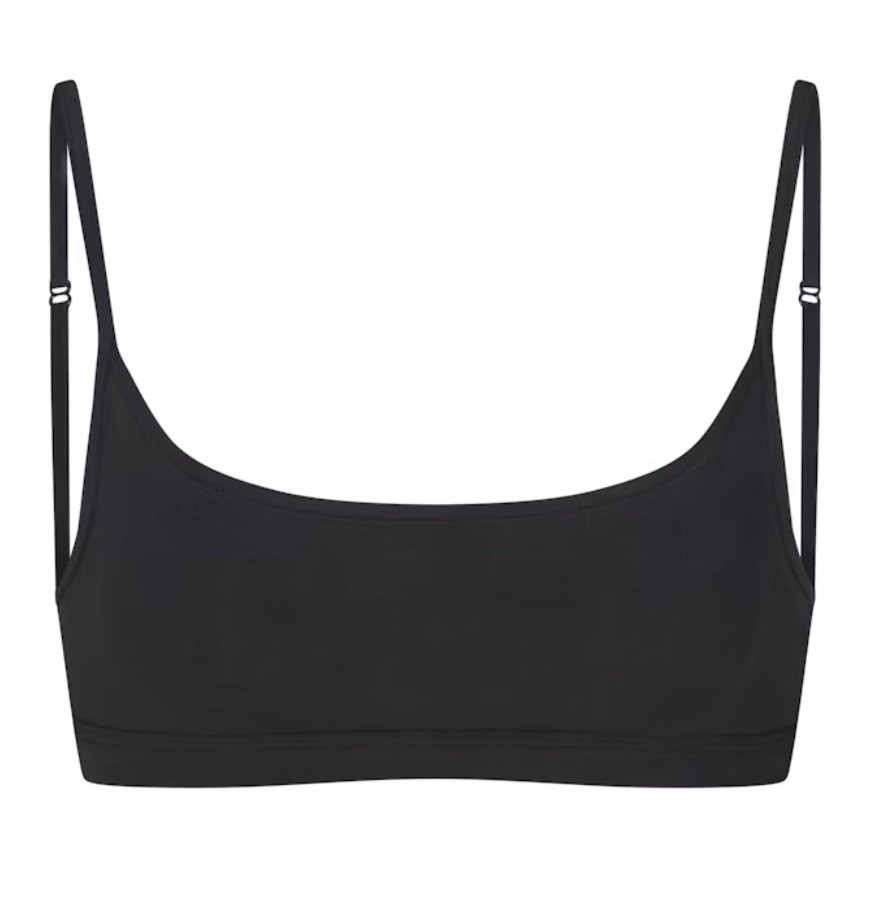 Skims Everyday Cotton Scoop Bralette, Onyx Size Small