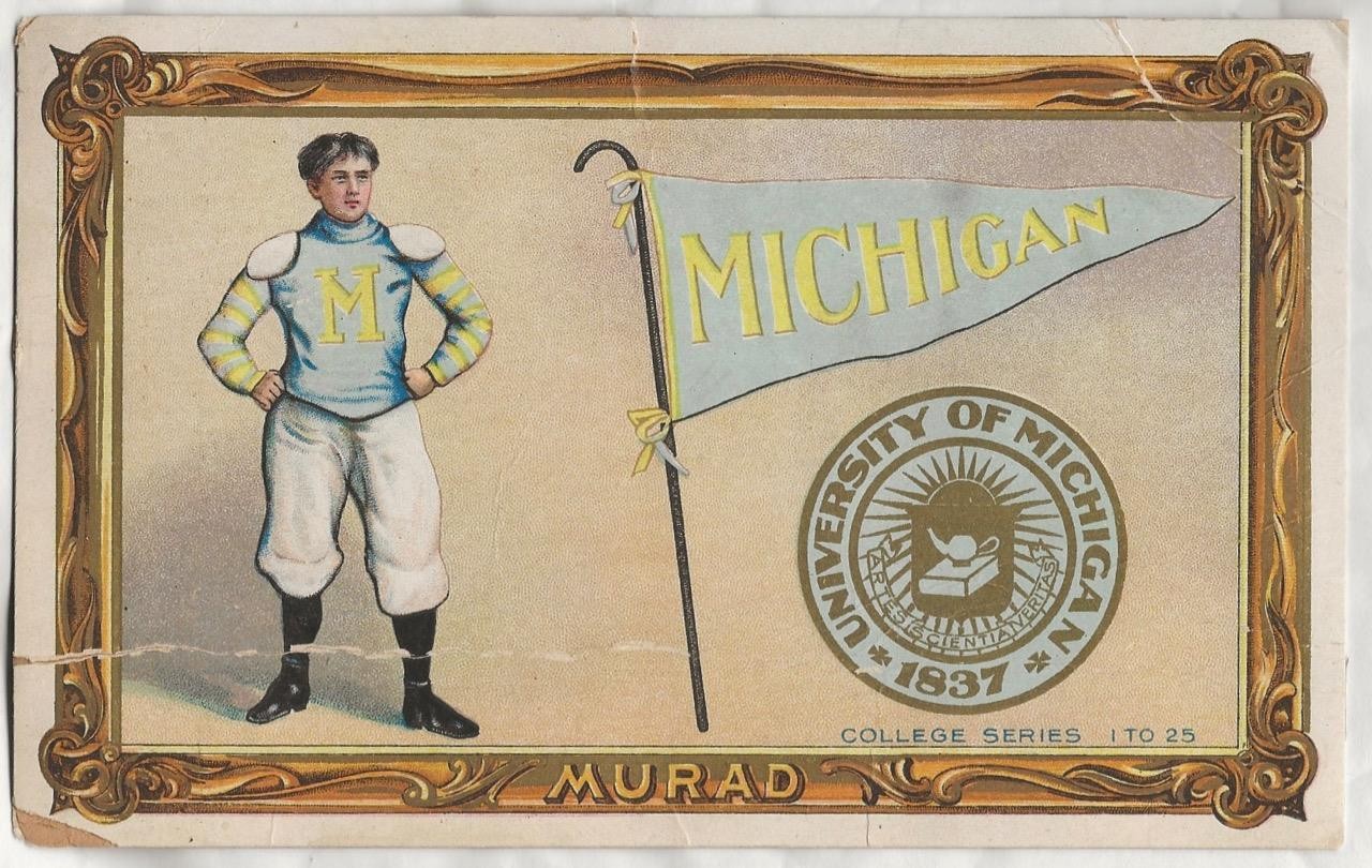 ~University of MICHIGAN 1909-11 T6 Murad College Series FOOTBALL Card 8”X5”~